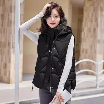 Зимняя новая европейская стильная универсальная утепленная свободная куртка с капюшоном, прикрывающая тело, женская модная жилетка средней длины из хлопка на пуху M фиолетовый