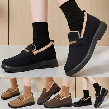 Зимняя новая хлопковая обувь 2024 года, женская обувь в горох, домашняя меховая обувь, тапочки из хлопка Lazy People и плюшевые туфли на плоской подошве 37 чёрный