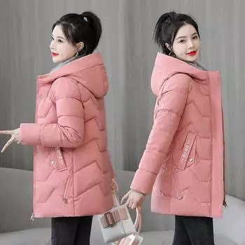 Зимняя новая хлопковая одежда женская средняя и длинная 2024 облегающая одежда с хлопковой подкладкой утолщенные теплые и универсальные женские куртки M recommends 89 to 52.5 kg чёрный