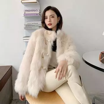 Зимняя новая искусственная шуба из лисьего меха женская маленькая ароматная ветровая молочная хуху бархатная толстая и тонкая иностранная шуба S