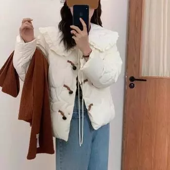 Зимняя новая китайская белая утиная пуховая куртка женская корейская темпераментная кукольная воротниковая короткая пуховая куртка женская Pinghu average size (90-70 kg)