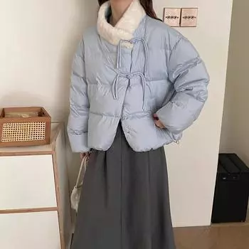 Зимняя новая китайская куртка на пуговицах женская милая иностранная куртка из кроличьей шерсти сращивание хлеба теплая куртка average size [recommended 90--75kg] светло-синий