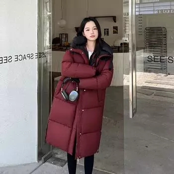 Зимняя новая контрастная цветная хлопковая куртка-пуховик для женщин средней длины, толстая свободная хлопковая куртка в корейском стиле M белый