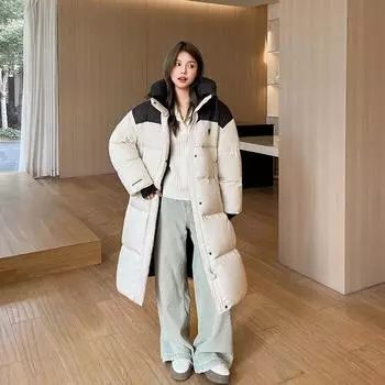 Зимняя новая контрастная цветная хлопковая куртка-пуховик для женщин средней длины, толстая свободная хлопковая куртка в корейском стиле M белый