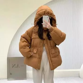 Зимняя новая корейская версия 2024 года, пуховик с капюшоном и поясом, женская длинная модная теплая утолщенная куртка на белом утином пуху S