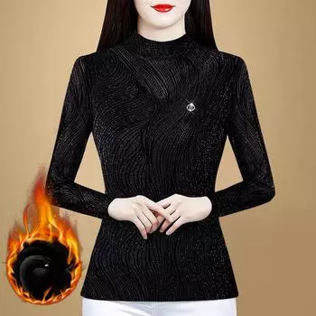 Зимняя новая корейская версия, облегающий топ с длинными рукавами, флисовая утолщенная темпераментная универсальная футболка, нижняя рубашка L