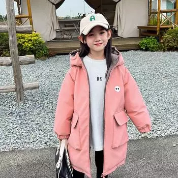 Зимняя новая корейская версия утолщенная длинная детская пуховая куртка персонализированная модная одежда зимнее пальто с обеих сторон 90cm розовый