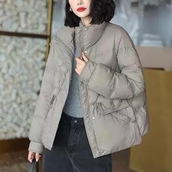 Зимняя новая короткая куртка-пуховик с воротником-стойкой, легкая модная повседневная свободная маленькая куртка S size 90-60kg белый