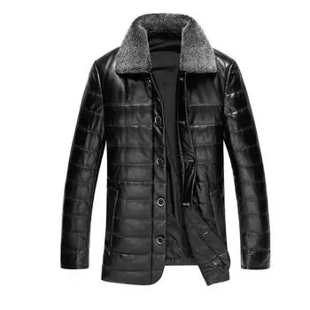 Зимняя новая кожаная куртка мужская шерстяная с лацканами короткая облегающая кожаная куртка в корейском стиле теплое пальто M чёрный