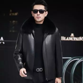 Зимняя новая кожаная куртка-пуховик мужская утолщенная теплая овчина кожаная куртка съемная подкладка кожаная куртка M