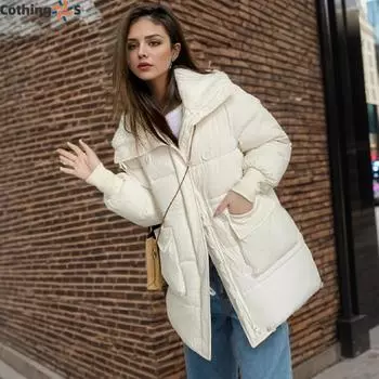 Зимняя новая куртка из овечьей шерсти 2024 года, женская куртка из хлопка средней длины, приталенная куртка из хлопка, сращивающаяся куртка M розы красного