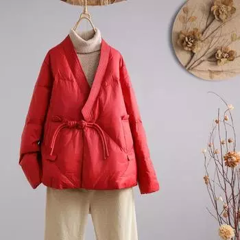 Зимняя новая куртка-кимоно в стиле ретро с V-образным вырезом и пряжкой, женская, нишевая, со шнуровкой и тонкой курткой M кофейный