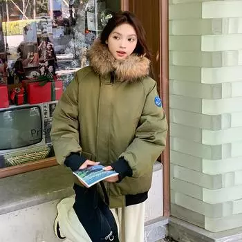 Зимняя новая куртка Parker с меховым воротником из хлопка и хлопка, женская свободная корейская версия, маленькая модная куртка с инструментами S чёрный