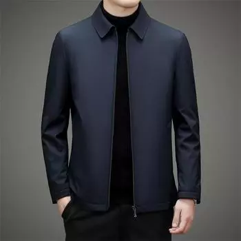 Зимняя новая куртка-пуховик Деловая повседневная куртка на молнии с лацканами Средняя и длинная куртка с подкладкой Легкая куртка Куртка 170 темно-синий