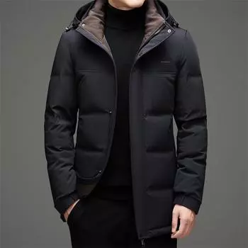 Зимняя новая куртка-пуховик для мужчин средней длины с капюшоном, утепленная повседневная куртка-пуховик для людей среднего возраста M темно-синий