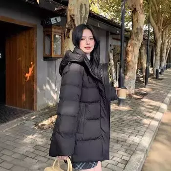 Зимняя новая куртка-пуховик для женщин 2024 года, средняя и длинная, корейская версия, модная, узкая и тонкая, утолщенная белая куртка-пуховик на утином пуху M size fits 80 to 50 kg