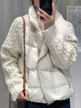 Зимняя новая куртка-пуховик из кашемира с воротником-стойкой и косой молнией, белая утиная пуховая куртка M