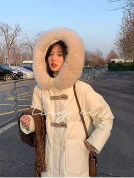 Зимняя новая куртка-пуховик из натурального лисьего меха с большим воротником, утолщенная, средней длины и длиной до колена S recommends 90-60 kg хаки