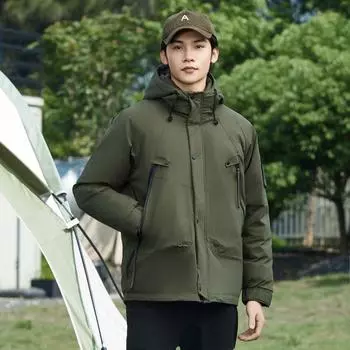 Зимняя новая куртка-пуховик мужская модная повседневная с капюшоном новая национальная стандартная белая утиная пуховая куртка однотонная уличная куртка-пуховик M