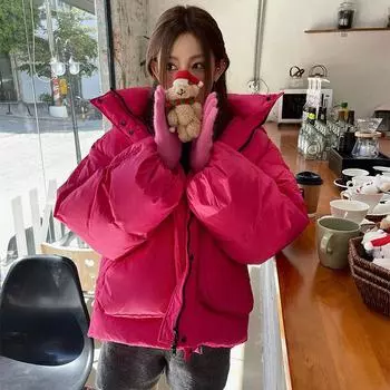 Зимняя новая куртка-пуховик с капюшоном для женщин цвета конфет, короткая свободная, утолщенная, теплая, белая куртка-пуховик на утином пуху Average size 90-75kg жёлтый