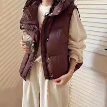 Зимняя новая куртка-пуховик с капюшоном и завязками, жилет для женщин, модная свободная верхняя одежда, жилет One size fits all [80-75kg] белый