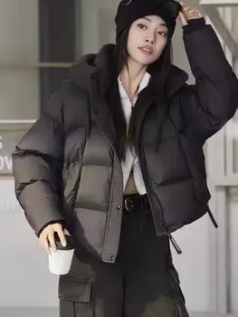 Зимняя новая куртка-пуховик с капюшоном из белого утиного пуха 2024 года для женщин, свободное короткое, утолщенное теплое пальто S