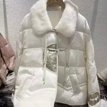 Зимняя новая куртка-пуховик с воротником из норковой шерсти, женская куртка-пуховик из белого утиного пуха высшего качества от Tide M(80-10)