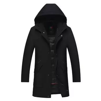 Зимняя новая куртка-пуховик среднего возраста со съемной подкладкой и капюшоном, утолщенная куртка-пуховик для мужчин, деловая повседневная мужская куртка M чёрный