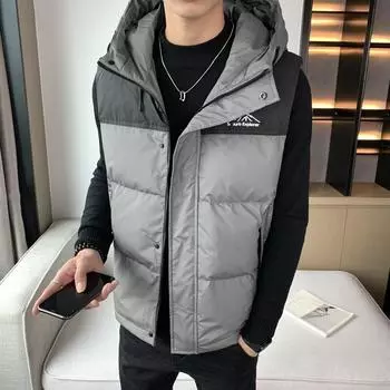 Зимняя новая куртка-пуховик жилет мужской короткий с капюшоном цветной пух утолщенный M