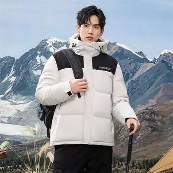 Зимняя новая куртка с капюшоном, мужская утолщенная короткая молодежная куртка-пуховик, теплая куртка для активного отдыха M бежевый