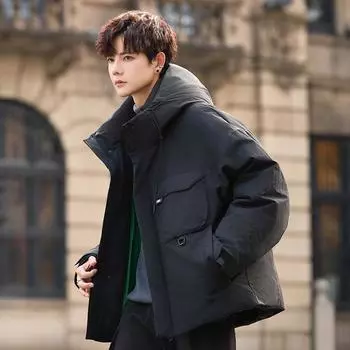 Зимняя новая куртка с капюшоном Tooling, мужская модная брендовая свободная теплая куртка для пожилых мужчин M чёрный
