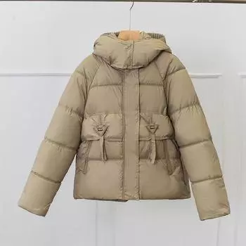 Зимняя новая куртка с капюшоном, женская модная универсальная короткая теплая хлопковая куртка, тонкая куртка из хлеба M чёрный