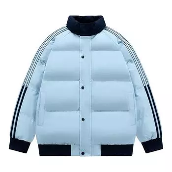 Зимняя новая куртка с тремя полосами контрастного цвета на хлопковой подкладке для мужчин и женщин с толстым теплым воротником-стойкой, куртка на хлопковой подкладке S чёрный