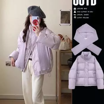 Зимняя новая куртка-шаль для мужчин, хлопковая куртка для женщин с коротким воротником-стойкой, утолщенная однотонная куртка для хлеба S слоновая кость