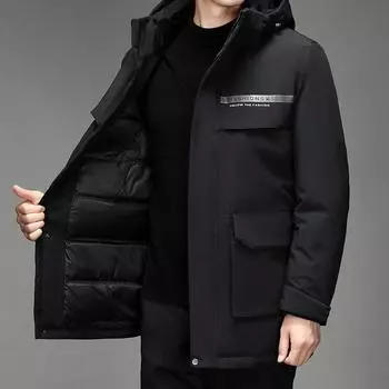 Зимняя новая куртка средней длины из белого гусиного пуха с высоким весом, мужская деловая повседневная теплая куртка с капюшоном, модная мужская M