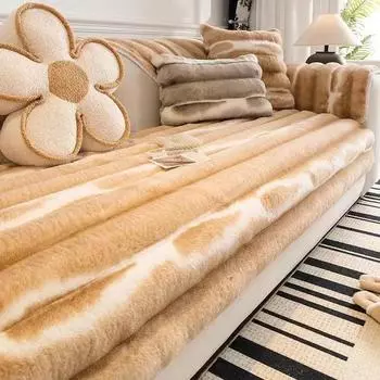 Зимняя новая легкая роскошная полосатая плюшевая диванная подушка с кроликом, оптовая продажа, толстая нескользящая и устойчивая к царапинам кожаная диванная подушка 70x70cm 1pcs