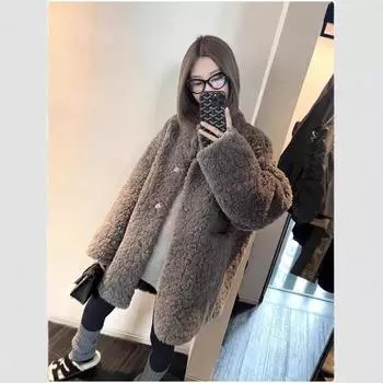 Зимняя новая ленивая шуба средней длины с мехом, интегрированное женское зимнее свободное пальто, модный топ-прилив S