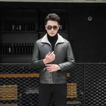 Зимняя новая меховая цельная мужская куртка среднего возраста из утолщенной разноцветной бархатной кожи PU M