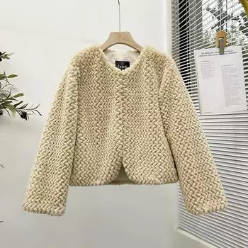 Зимняя новая меховая интегрированная шуба из искусственного меха женская молодая шуба без воротника S хаки