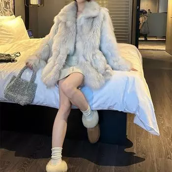 Зимняя новая меховая интегрированная шуба женская средняя и длинная искусственный мех лисы экологически чистый мех замедляющий старение меховая шуба верхняя одежда S белый