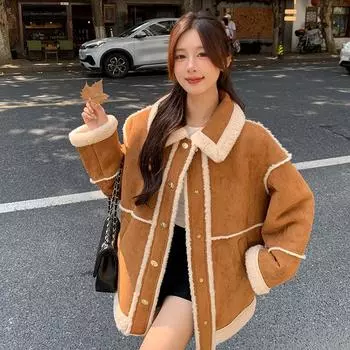 Зимняя новая меховая шуба из искусственного меха ягненка, женское термозамшевое пальто средней и длинной длины S