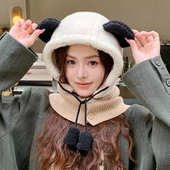 Зимняя новая милая шапка-шарф с медведем, интегрированный комплект из двух предметов, зимняя теплая наружная защита ушей от холода, плюшевая шапка