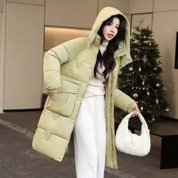 Зимняя новая мода свободная большого размера с капюшоном пуховая хлопковая одежда женская средняя и длинная до колена утолщенная хлебная одежда M красный