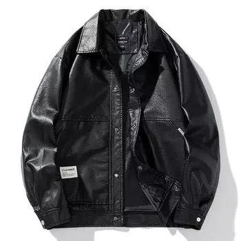 Зимняя новая модель из утолщенного бархата, простая, модная и трендовая куртка с воротником-стойкой на пуговицах, повседневная кожаная куртка для мужчин M