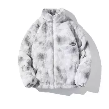 Зимняя новая модная брендовая простая плюшевая утолщенная куртка Harajuku с воротником-стойкой, свободная повседневная одежда из хлопка для пары M80-55 kg синий