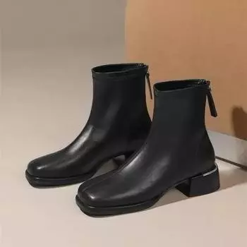 Зимняя новая модная кожаная верхняя одежда с круглой головкой и молнией сзади на высоком каблуке для теплых и удобных больших размеров голые сапоги 35