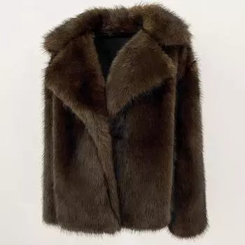Зимняя новая модная куртка из искусственного меха лисы средней длины с воротником-стойкой S