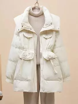Зимняя новая модная куртка-пуховик женская средняя и длинная талия тонкий белый утиный пух маленькое свободное пальто S recommends within 62.5 kg