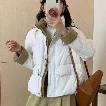 Зимняя новая модная куртка с воротником-стойкой на хлопковой подкладке популярная универсальная куртка-хлеб короткая куртка на хлопковой подкладке маленькая куртка на хлопковой подкладке S чёрный