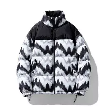 Зимняя новая модная мужская куртка со снежной горой и вышитым воротником-стойкой на хлопковой подкладке для влюбленных M чёрный